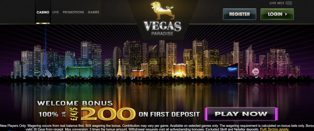 Vegas Paradise casino  interface of main menu